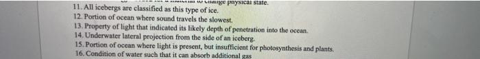 Wage Physical State 11 All Icebergs Are Classified As This Type Of Ice 12 Portion Of Ocean Where Sound Travels The S 1