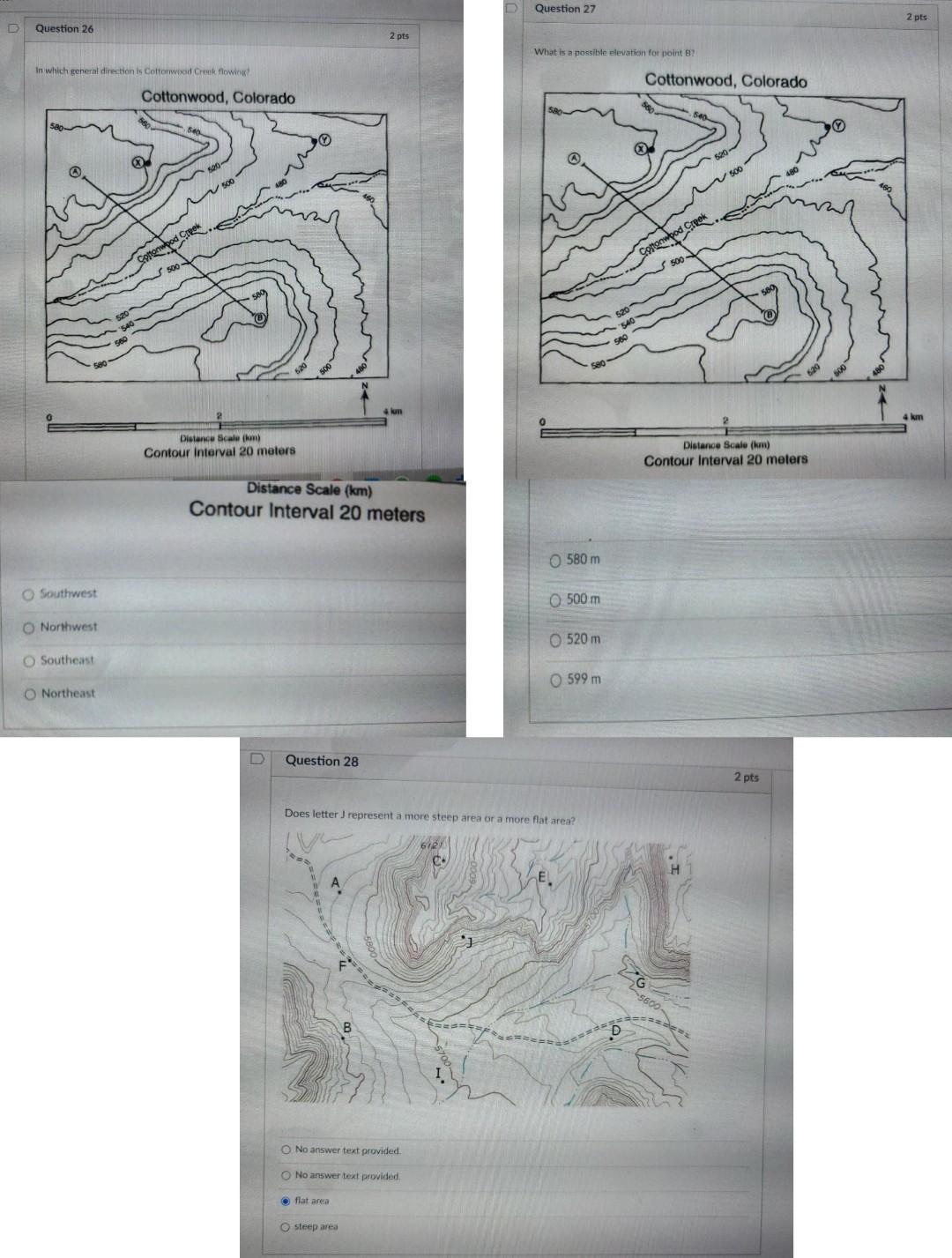 Question 27 2 Pts Question 26 2 Pts What Is A Possible Elevation For Point In Which General Direction Is Cottonwood Cr 1