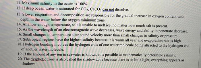 11 Maximum Salinity In The Ocean Is 100 12 If Deep Ocean Water Is Saturated For Co2 Caco3 Can Not Dissolve 13 Slo 1