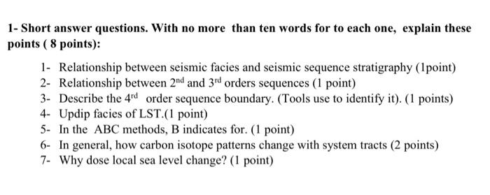 1 Short Answer Questions With No More Than Ten Words For To Each One Explain These Points 8 Points 1 Relationshi 1