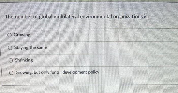 The Number Of Global Multilateral Environmental Organizations Is Growing Staying The Same Shrinking O Growing But Only 1