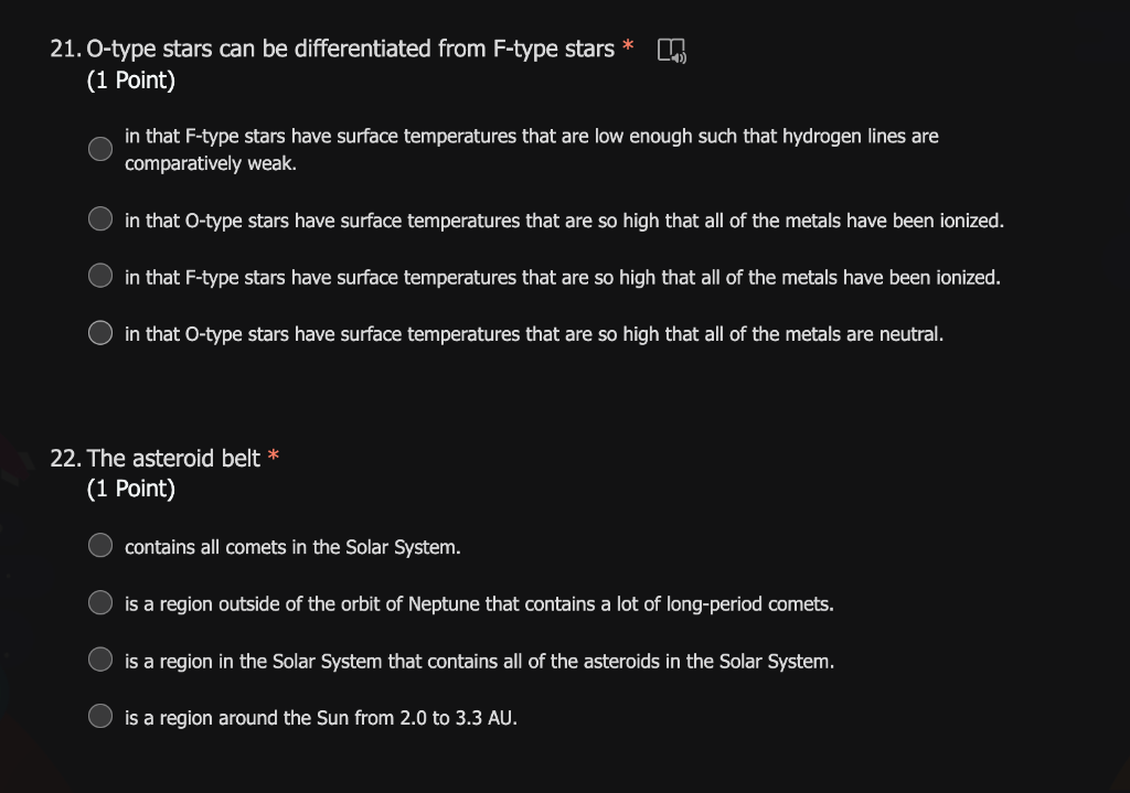 21 O Type Stars Can Be Differentiated From F Type Stars 1 Point In That F Type Stars Have Surface Temperatures That 1