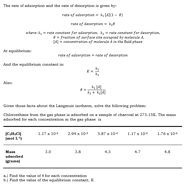 The Rate Of Adsorption And The Rate Of Desorption Is Given By Rate Of Adsorption K1 A 1 0 Rate Of Desorption K 1
