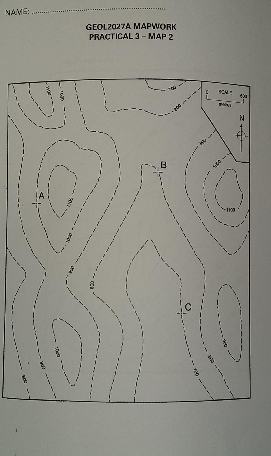 Name Geol2027a Mapwork Practical 3 Map 2 A Vertical Borehole Drilled At A Intersects A Gold Reef At A Depth Of 450 M V 2