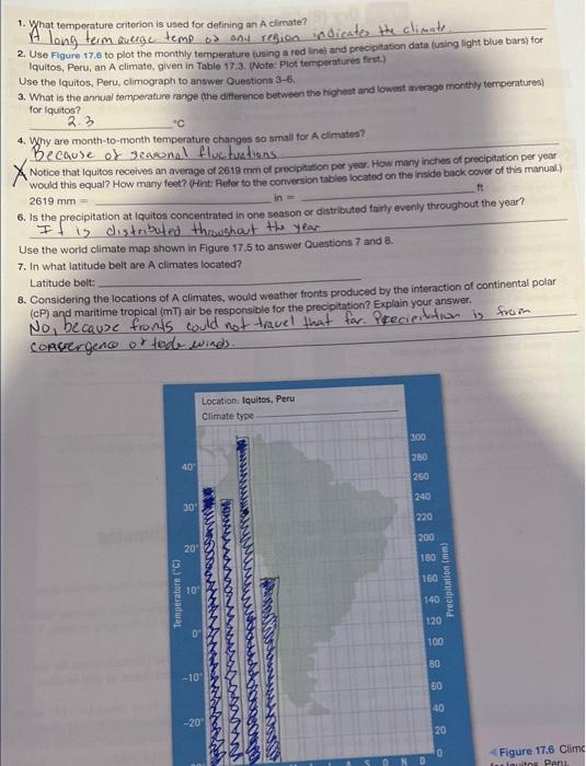 1 What Temperature Criterion Is Used For Defining An A Climate Averge Of And Indicates The Climate 2 Use Figure 17 6 1