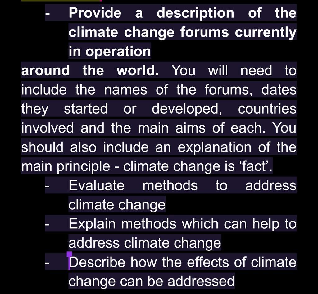 Provide A Description Of The Climate Change Forums Currently In Operation Around The World You Will Need To Include The 1