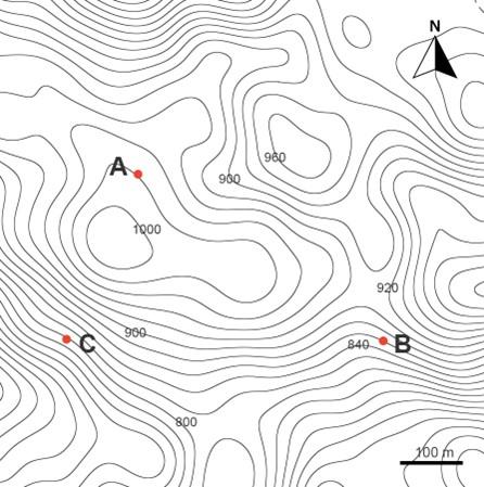 The Figure Below Is A Topographic Map Showing The Exposure Of A Coal Seam At Three Points A At 100m Below B At 160m 1