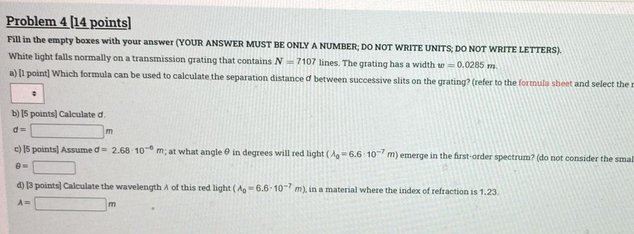 Problem 1 17 Points Fill In The Empty Boxes With Your Answer Your Answer Must Be Only A Number Do Not Write Units D 3