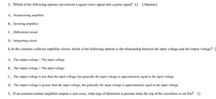 3 Which Of The Following Options Can Convert A Square Wave Signal Into A Pulse Signal 10points A Noninverting Am 1