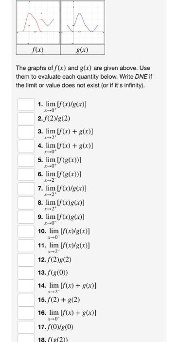 Aln F X 8 X The Graphs Of F X And G X Are Given Above Use Them To Evaluate Each Quantity Below Write Dne If The Li 1