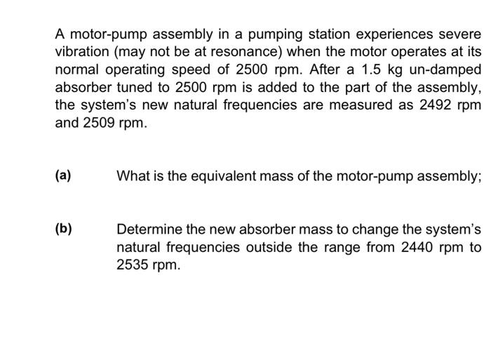 A Motor Pump Assembly In A Pumping Station Experiences Severe Vibration May Not Be At Resonance When The Motor Operate 1