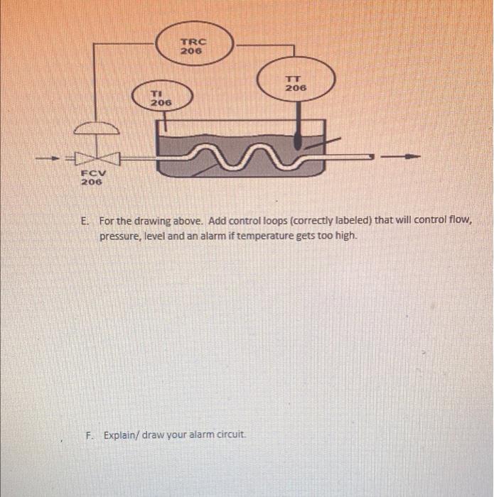 Trc 206 Tt 206 Ti 206 Fcv 206 E For The Drawing Above Add Control Loops Correctly Labeled That Will Control Flow 1
