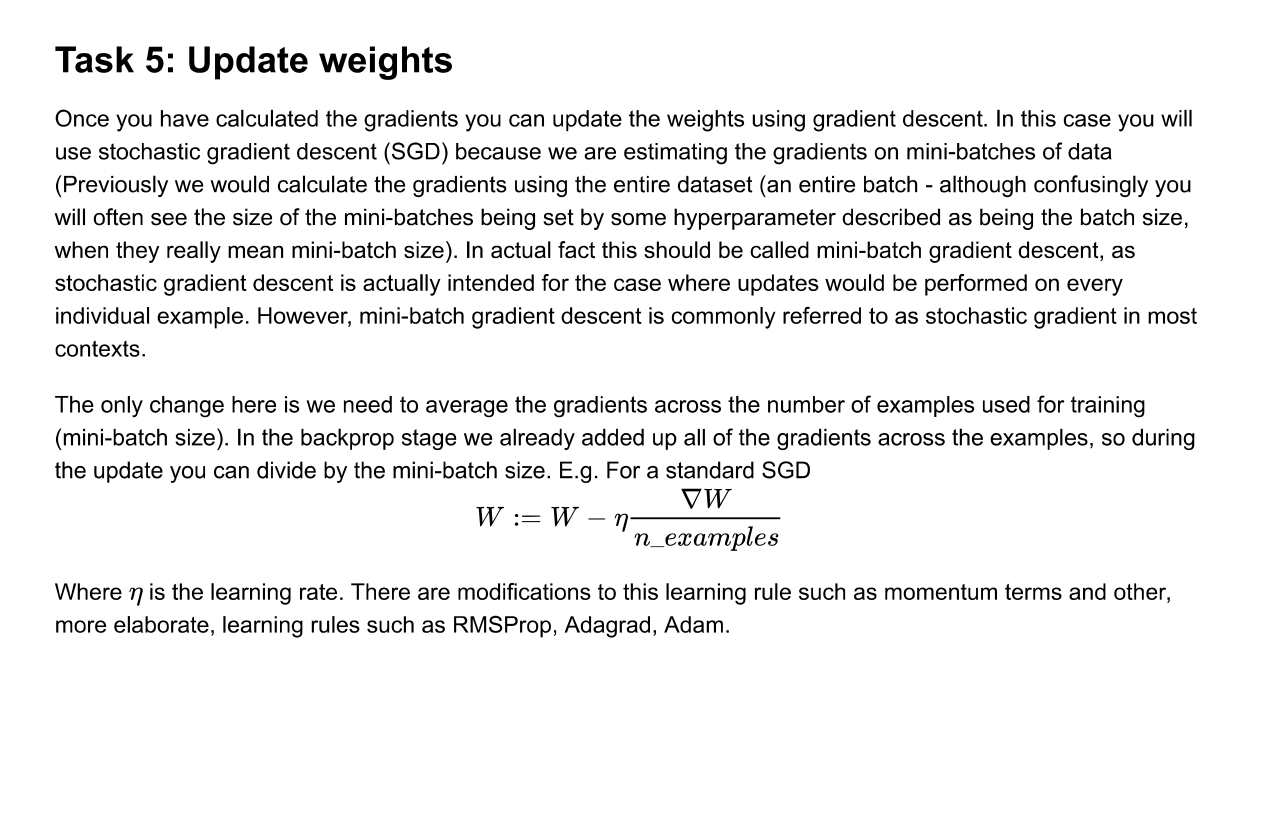 Task 5 Update Weights Once You Have Calculated The Gradients You Can Update The Weights Using Gradient Descent In This 1