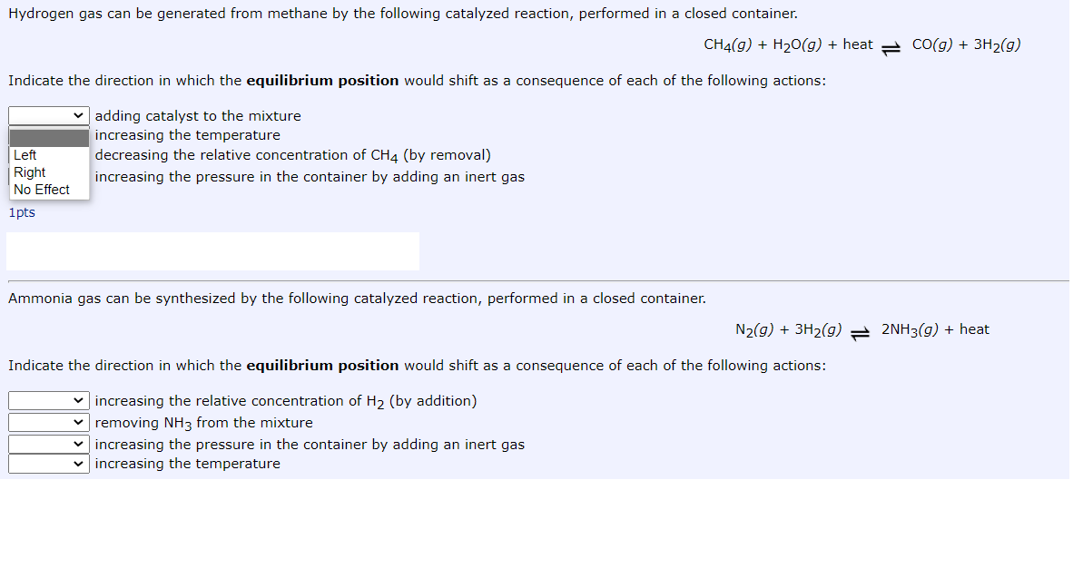 Hydrogen Gas Can Be Generated From Methane By The Following Catalyzed Reaction Performed In A Closed Container Ch4 9 1