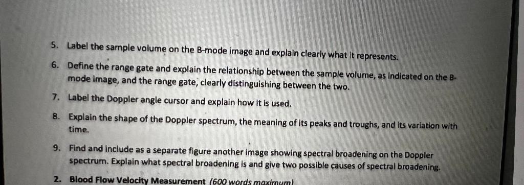 5 Label The Sample Volume On The B Mode Image And Explain Clearly What It Represents 6 Define The Range Gate And Expl 1