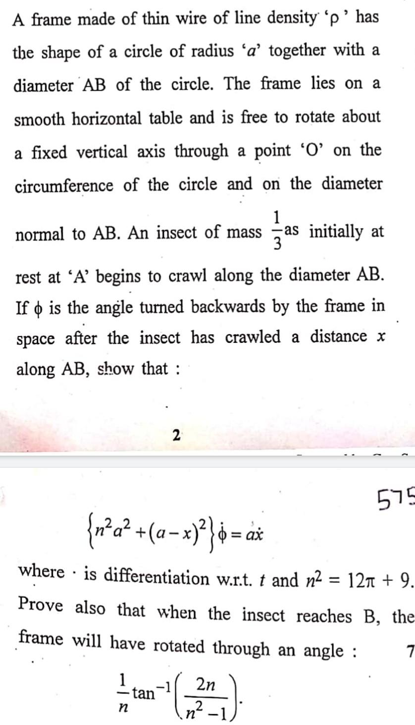 A Frame Made Of Thin Wire Of Line Density P Has The Shape Of A Circle Of Radius A Together With A Diameter Ab Of The 1