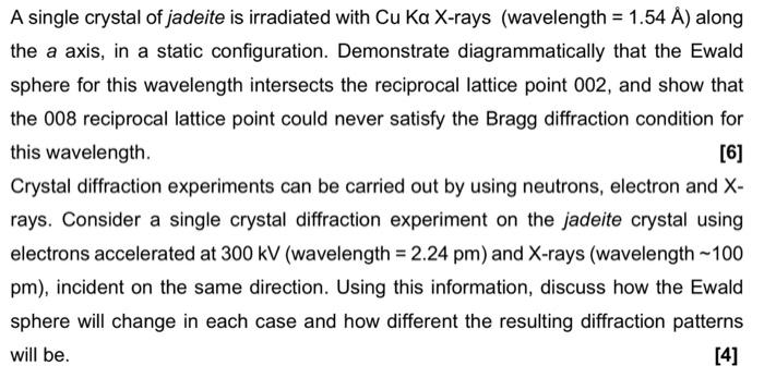 A Single Crystal Of Jadeite Is Irradiated With Cu Ka X Rays Wavelength 1 54 A Along The A Axis In A Static Configur 1