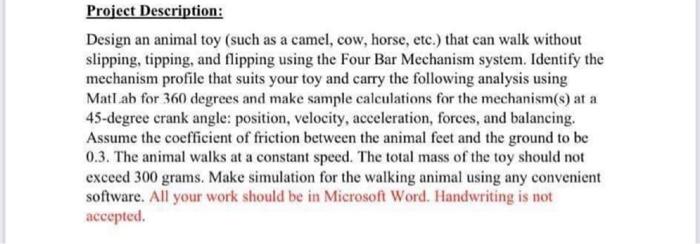 Project Description Design An Animal Toy Such As A Camel Cow Horse Etc That Can Walk Without Slipping Tipping A 1