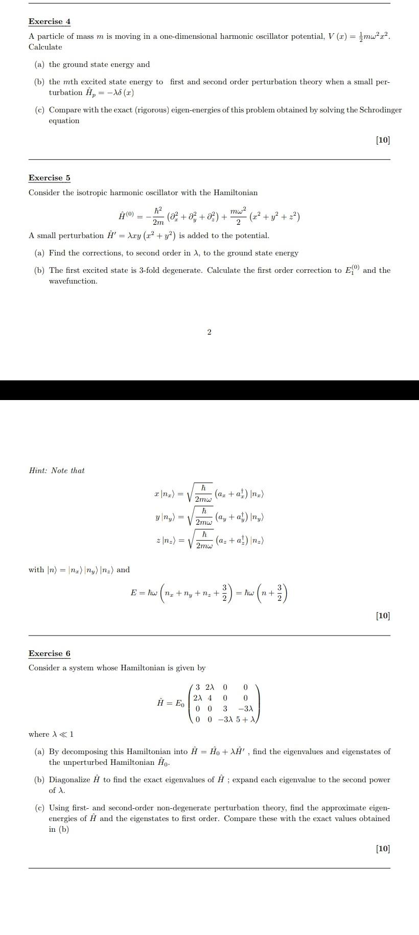Exercise 4 A Particle Of Mass M Is Moving In A One Dimensional Harmonic Oscillator Potential V R Amu R Calculate 1