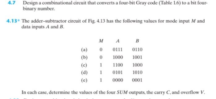 4 7 Design A Combinational Circuit That Converts A Four Bit Gray Code Table 1 6 To A Bit Four Binary Number 4 13 Th 1