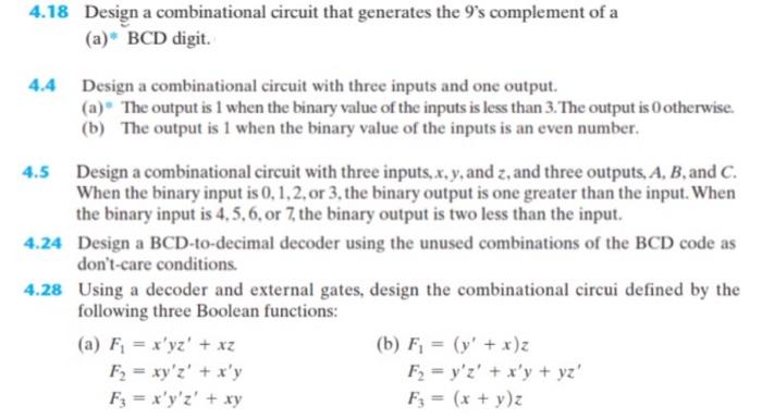 4 18 Design A Combinational Circuit That Generates The 9 S Complement Of A A Bcd Digit 4 4 Design A Combinational Cir 1