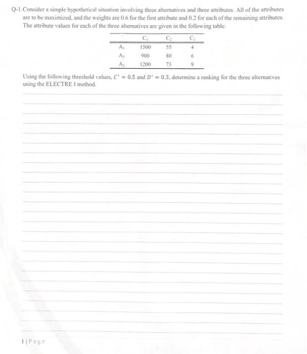 Q 1 Consider A Simple Hypothetical Situation Involving Three Alternatives And Three Attributes All Of The Attributes A 1