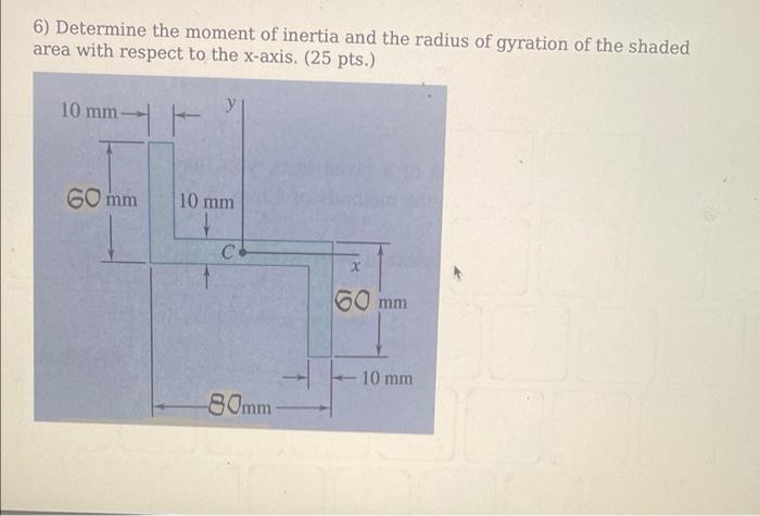 6 Determine The Moment Of Inertia And The Radius Of Gyration Of The Shaded Area With Respect To The X Axis 25 Pts 1 1