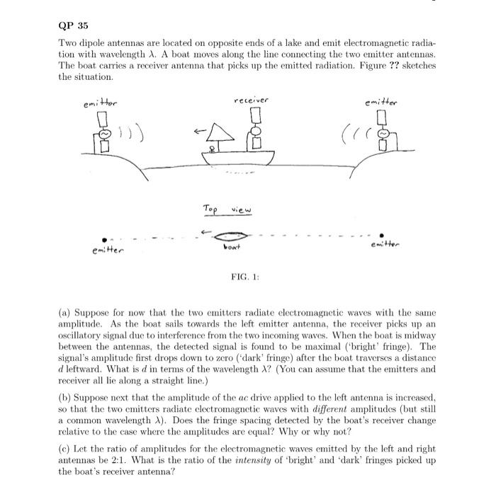 Qp 35 Two Dipole Antennas Are Located On Opposite Ends Of A Lake And Emit Electromagnetic Radia Tion With Wavelength A 1