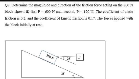 Q2 Determine The Magnitude And Direction Of The Friction Force Acting On The 200 N Block Shown If First P 600 N And 1