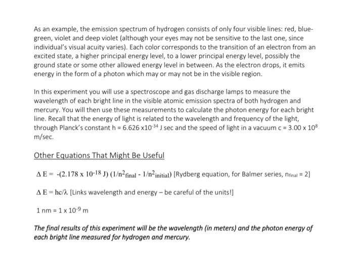 Atomic Emission Spectra Activity Spectrum Of A Single Electron Element Hydrogen Record The Line Color And Its Positi 4