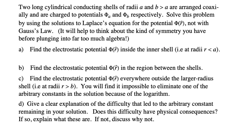 Two Coaxial Cylindrical Conducting Spheres Please Answer In Complete Sentences And Explain Steps In Between Math If Poss 1