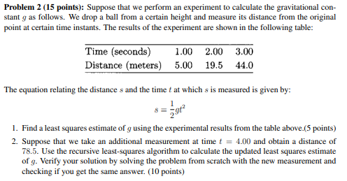 Problem 2 15 Points Suppose That We Perform An Experiment To Calculate The Gravitational Con Stant G As Follows We 1