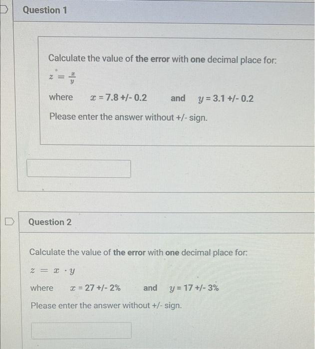 D Question 1 Calculate The Value Of The Error With One Decimal Place For Z Where 2 7 8 0 2 And Y 3 1 0 2 1