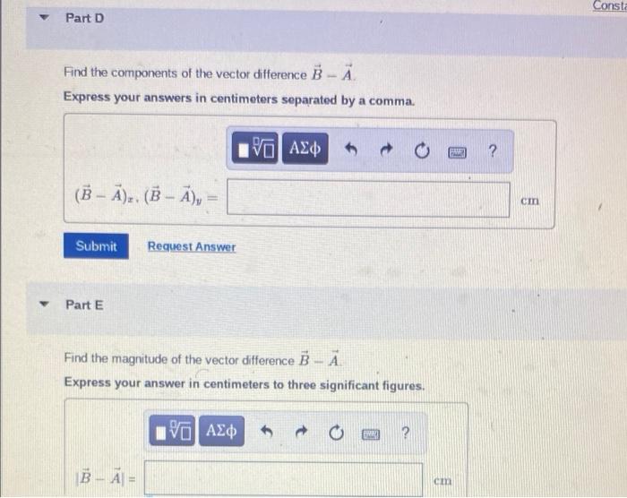Part A Vector A Has Components A 140 Cm Ay 235 Cm Vector B Has Components B 420 Cm By 3 65 Cm Find The Comp 4