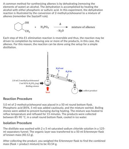 A Common Method For Synthesizing Alkenes Is By Dehydrating Removing The Elements Of Water An Alcohol The Dehydration 1