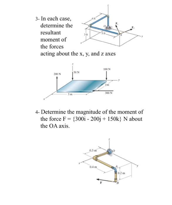 3 In Each Case Determine The Resultant Moment Of The Forces Acting About The X Y And Z Axes 4 Determine The Magnitu 3