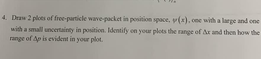 4 Draw 2 Plots Of Free Particle Wave Packet In Position Space Y X One With A Large And One With A Small Uncertainty 1