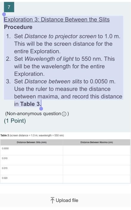 Questioexploration 2 Screen Distance Procedure Set Distance Between Slits To 0 01 Mm This Will Be The Slit Separation 2
