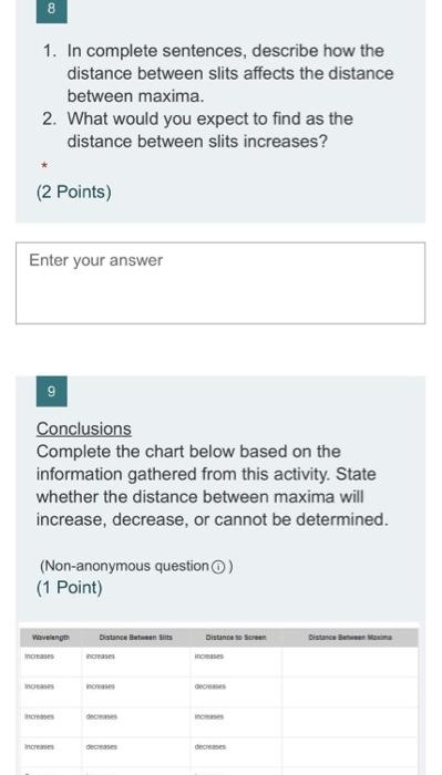 Questioexploration 2 Screen Distance Procedure Set Distance Between Slits To 0 01 Mm This Will Be The Slit Separation 3