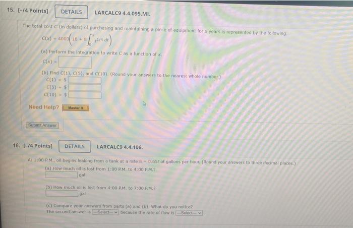 15 4 Points Details Larcalc9 4 4 095 Mi The Total Cost In Dollars Of Purchasing And Maintaining A Piece Of Equip 1
