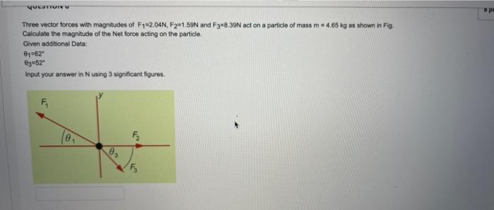 Vulstwo Three Vector Forces With Magnitudes Of Fy 204n F2 1 59n And F3 8 39n Act On A Particle Of Mass M 4 65 Kg As S 1