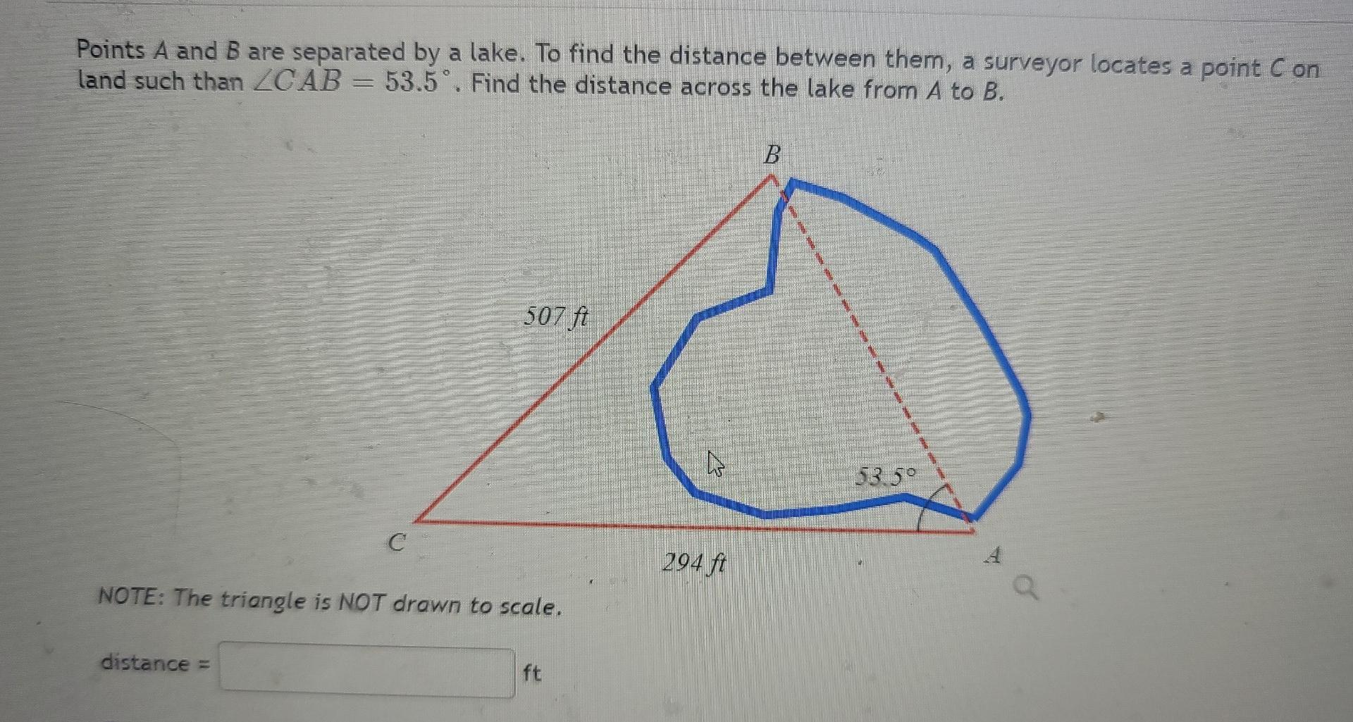 Points A And B Are Separated By A Lake To Find The Distance Between Them A Surveyor Locates A Point Con Land Such Than 1