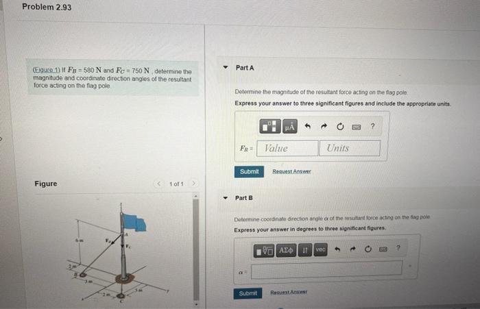 Problem 2 93 Eigure 1 If Fb 580 N And Fe 750 N Determine The Magnitude And Coordinate Direction Angles Of The Resu 1