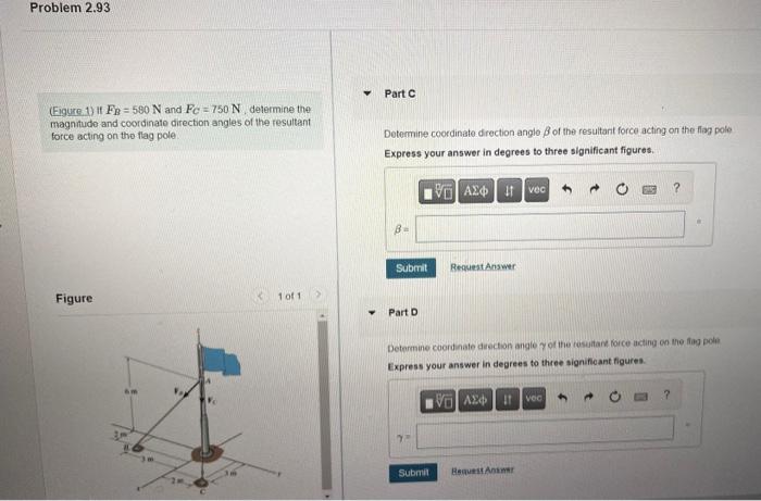 Problem 2 93 Eigure 1 If Fb 580 N And Fe 750 N Determine The Magnitude And Coordinate Direction Angles Of The Resu 2