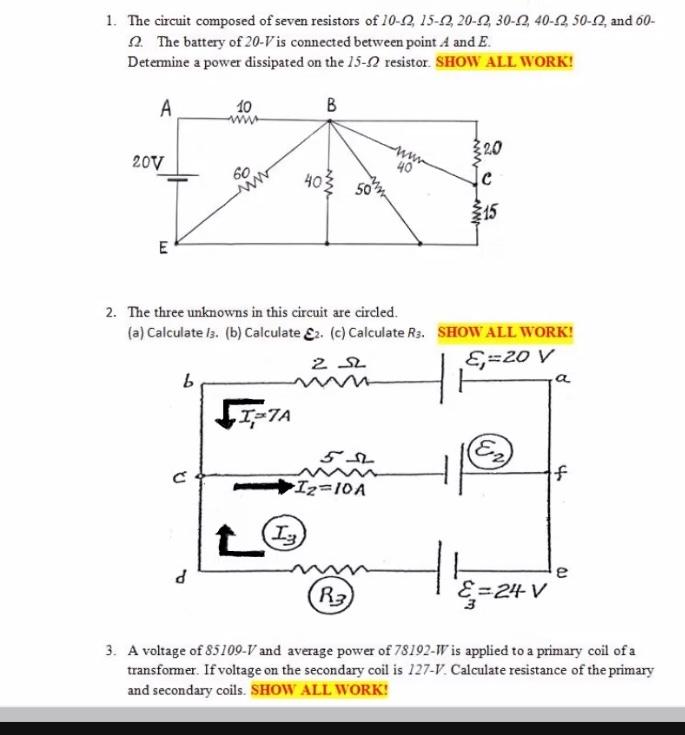 1 The Circuit Composed Of Seven Resistors Of 10 2 15 2 20 2 30 0 40 12 50 2 And 60 The Battery Of 20 V Is Connec 1