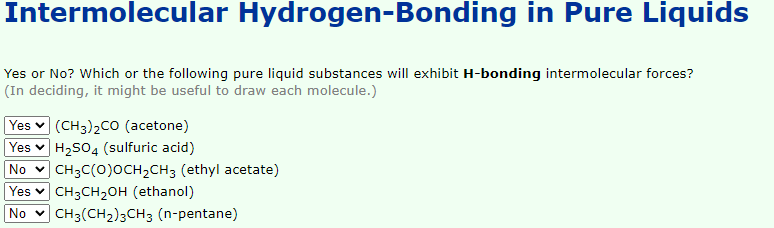 Intermolecular Hydrogen Bonding In Pure Liquids Yes Or No Which Or The Following Pure Liquid Substances Will Exhibit H 1