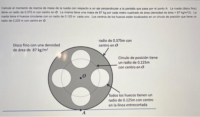 Calcule El Momento De Inercia De Masa De La Rueda Con Respecto A Un Eje Perpendicular A La Pantalla Que Pasa Por El Punt 1