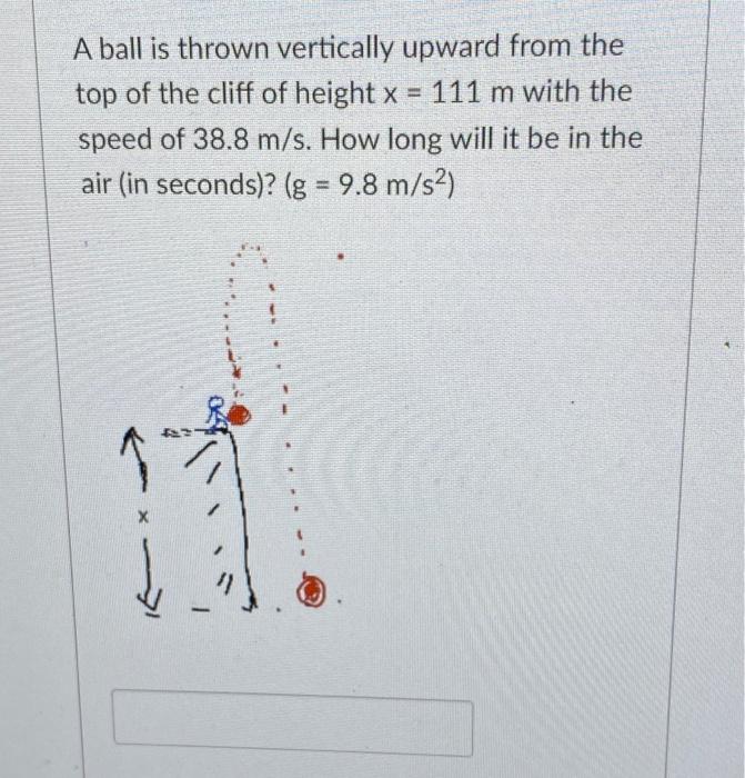 A Ball Is Thrown Vertically Upward From The Top Of The Cliff Of Height X 111 M With The Speed Of 38 8 M S How Long Wi 1