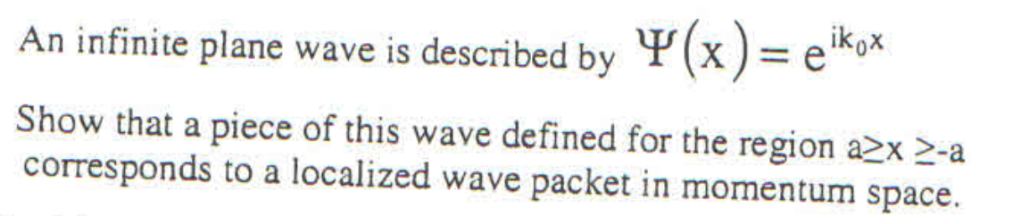 Ikox An Infinite Plane Wave Is Described By Y X Eik Show That A Piece Of This Wave Defined For The Region A2x 2 A Corr 1