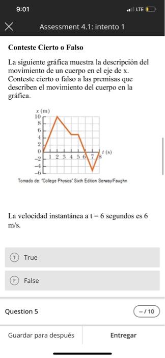 Conteste Cierto O Falso La Siguiente Grafica Muestra La Descripcion Del Movimiento De Un Cuerpo En El Eje De X Conteste 3